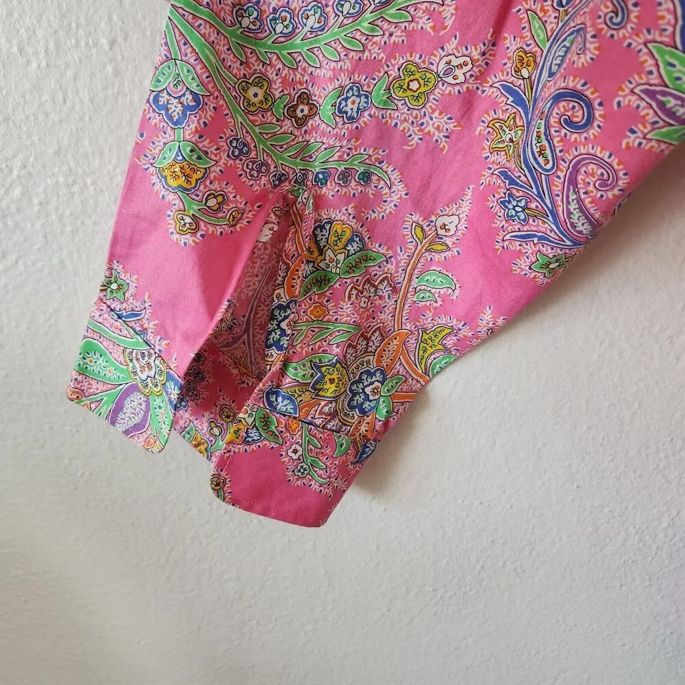 Lauren Ralph Lauren Cotton Pink Paisley Button-Down Blouse Barbie Core XL - Picture 6 of 9
